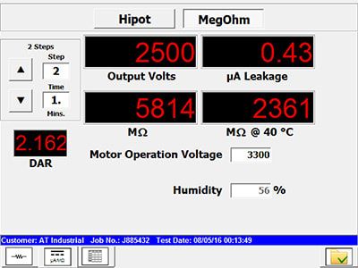 MegOhm insulation resistance check interface